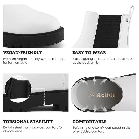 1906 Rollda Women's Chelsea Boots Low Heel Round Toe Fashion Ankle Booties White - Picture 3 of 8